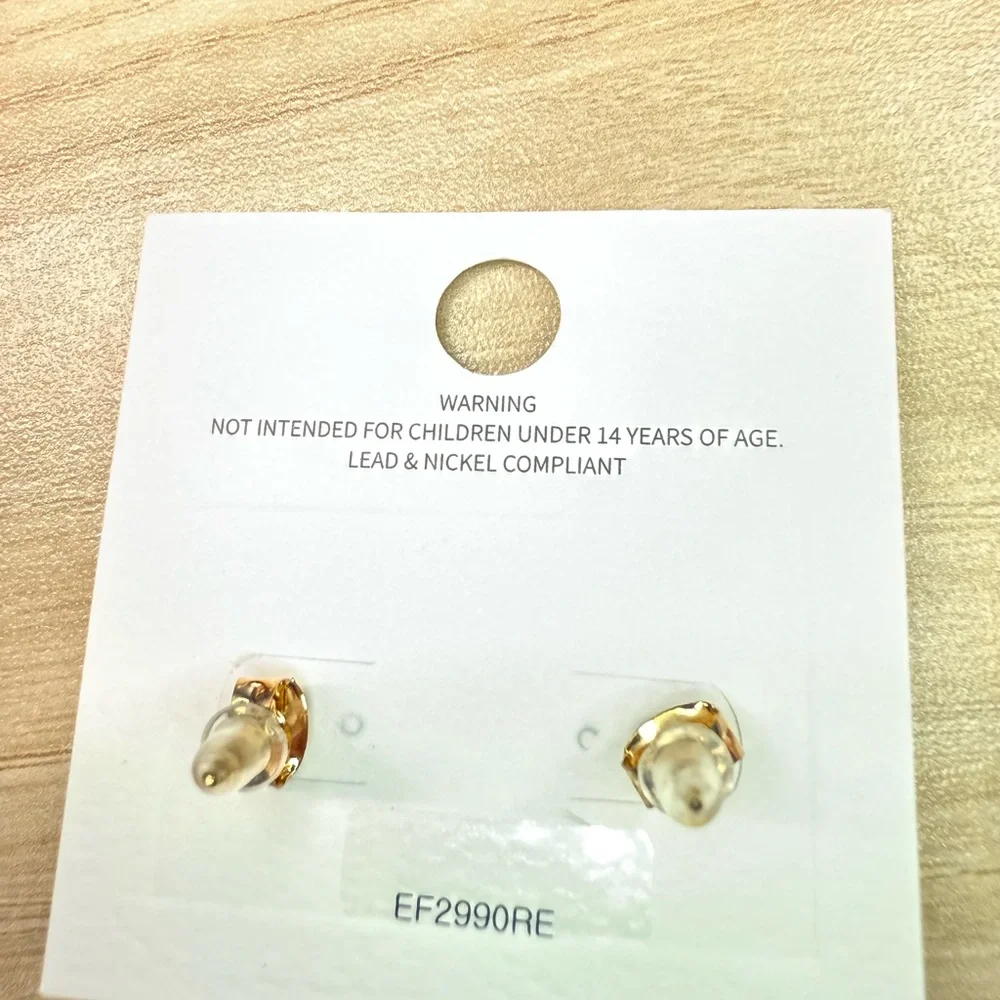 Gold Trimmed Red Heart Small Stud Earrings Perfect Valentine's Day Gift for Her - Picture 3 of 3